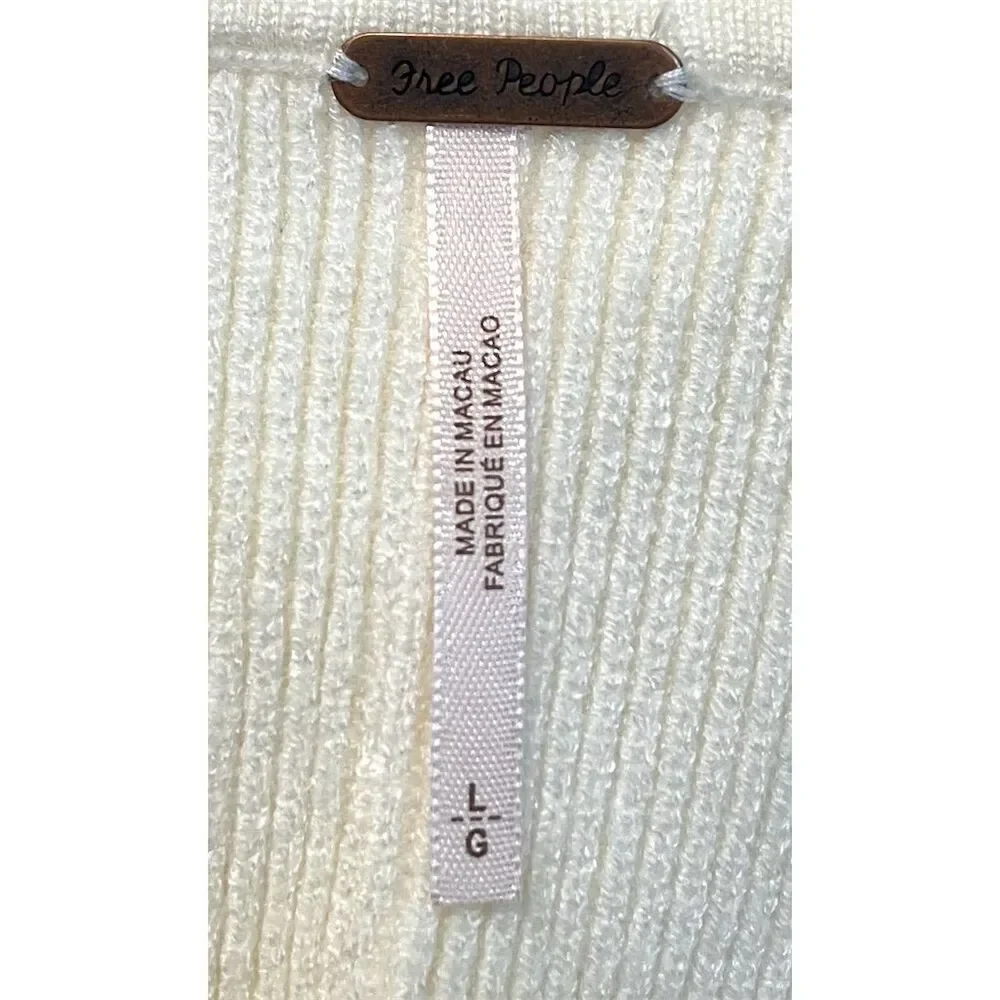 Free People Marilyn Pullover Ivory Sweater L Furry Cuffs Boho Hippie Fall Cozy